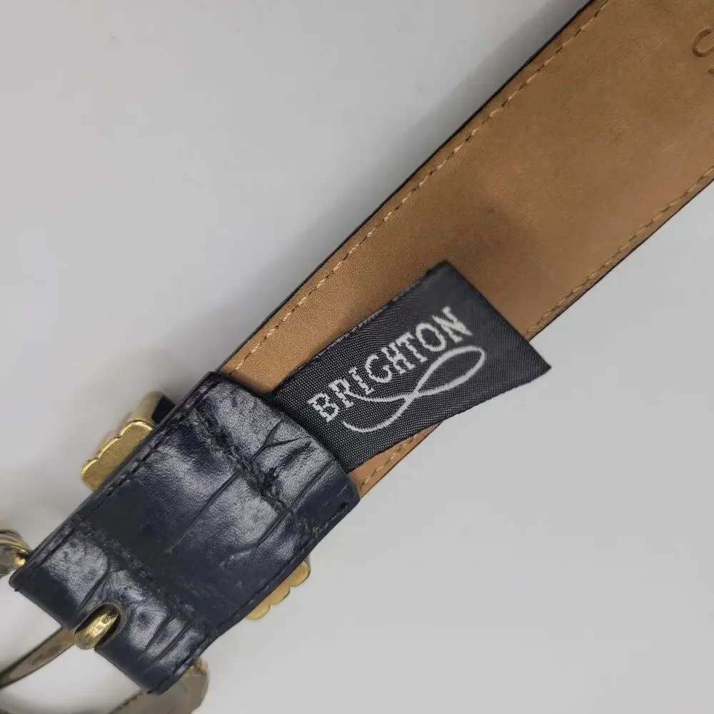 Vintage Brighton Belt Sml Black Leather Textured Rope Buckle Western Cowgirl 90s